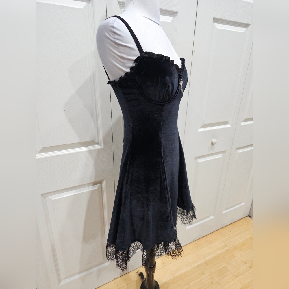 Dolks Kill Widow Goth Witchy Midnight Blind Faith Black Velvet Sexy Mini Dress S - Picture 5 of 8